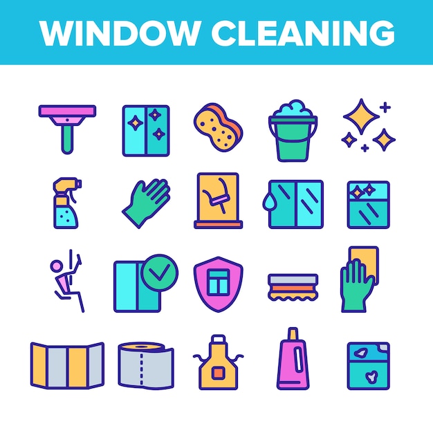 Vector window cleaning sign icons set