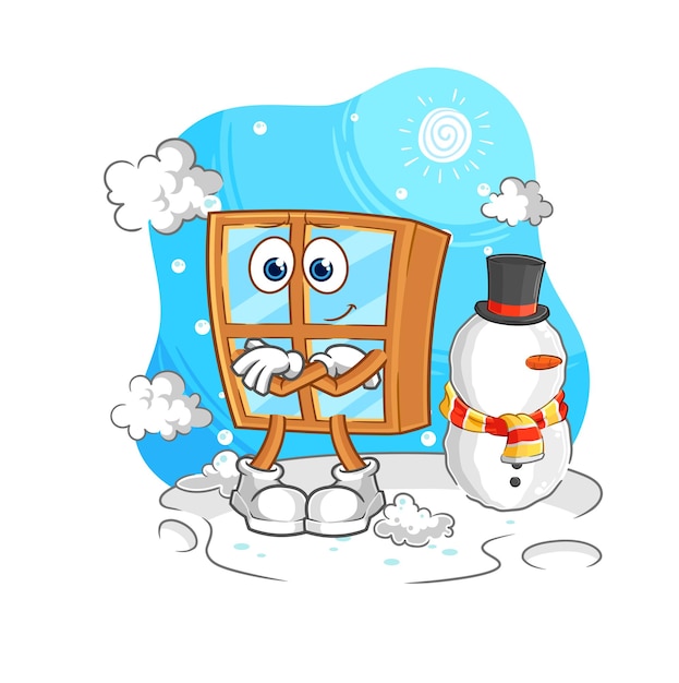 Window in cold winter character cartoon mascot vector