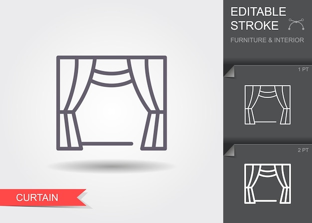 窓のカーテン シャドウ付きの編集可能なストロークを持つライン アイコン