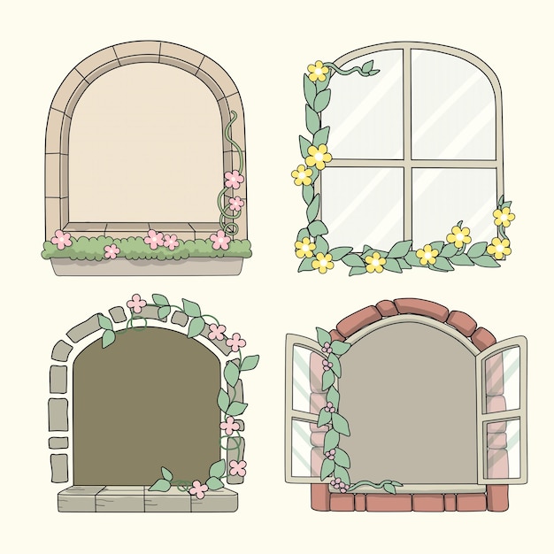 Vector window decoration collection cartoon illustration