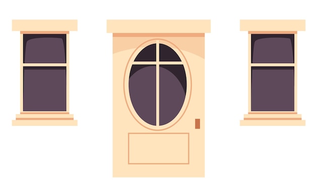 窓ドア木製フロント分離セット フラット グラフィック デザイン イラスト