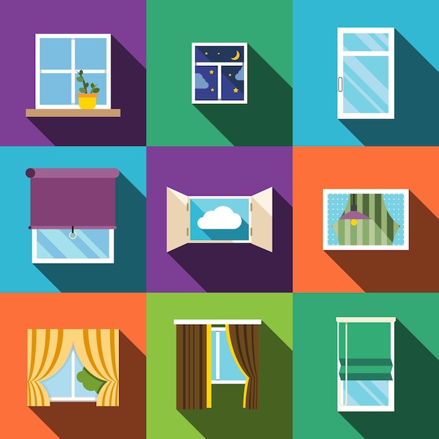 Window flat icons set elements, editable icons, can be used in logo, UI and web design