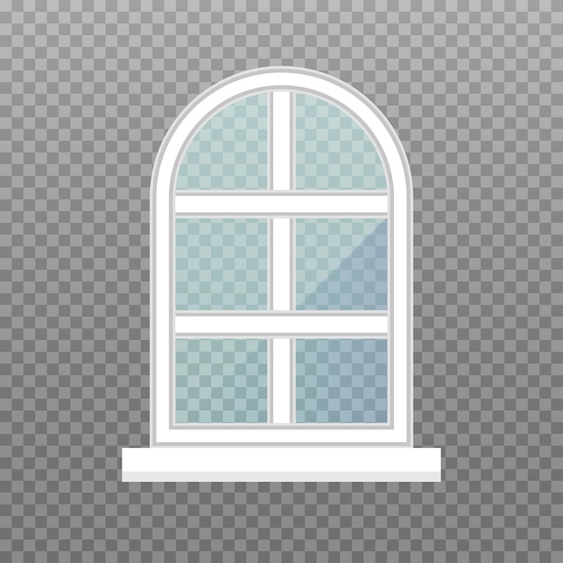 Vector window frame. front store window with blue glasses. exterior building facade element on transparent.