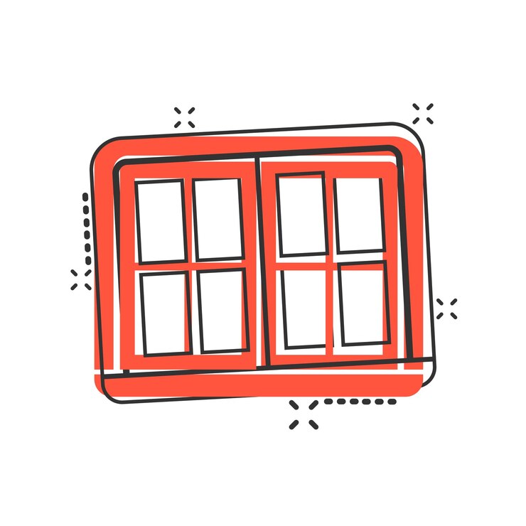 Vector window icon in comic style casement cartoon vector illustration on isolated background house interior splash effect sign business concept