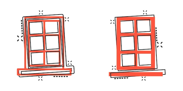 코 스타일의 창 아이콘 (Casement cartoon vector illustration on isolated background) 집 내부 스플래시 효과 표지 사업 개념