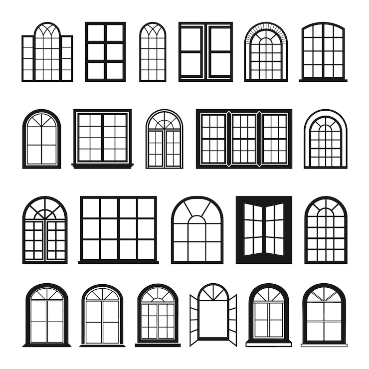Vector window icon set silhouette illustration windows vector symbol outline isolated on awhite background