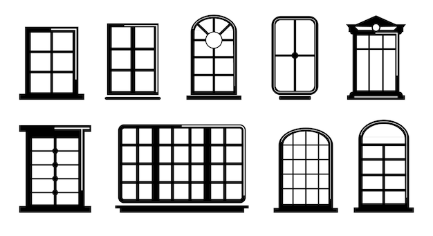 символ набора значков окна в плоском стиле структуры. окна очерчивают пиктограммы арки и квадратного домашнего окна