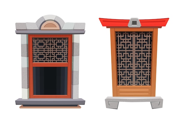 Окно интерьера китайского храма или крепости