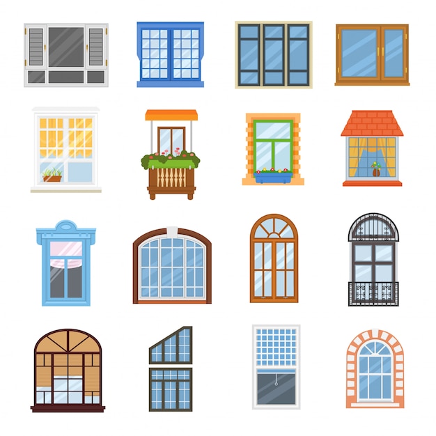 Window vector modern house view glass frame arch illustration set