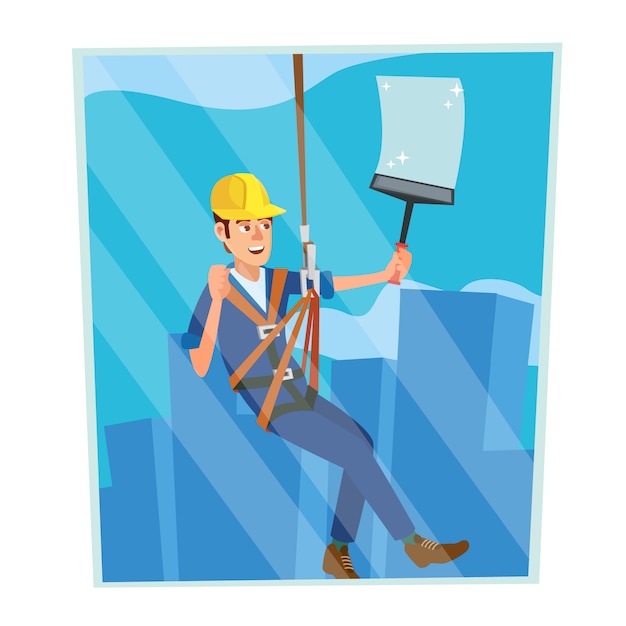 Vector window washer worker