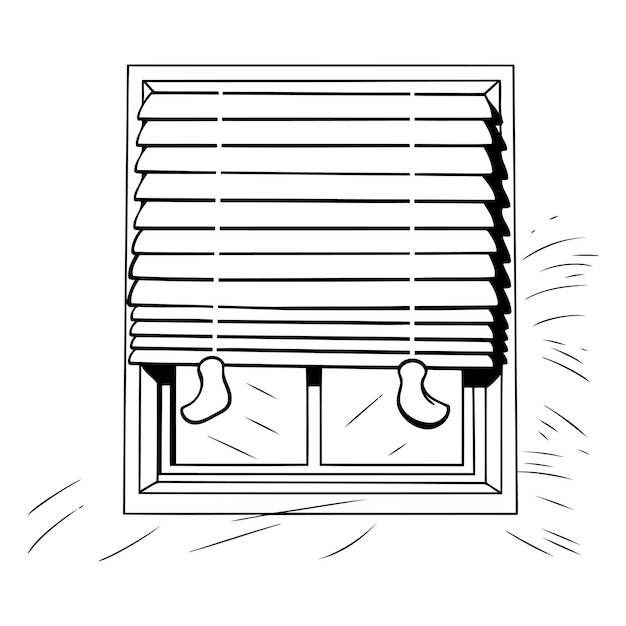 Vector window with blinds icon cartoon black and white vector illustration graphic design