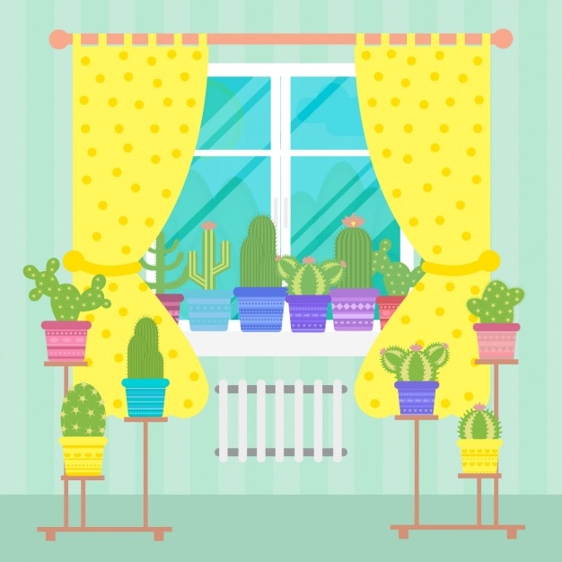 Vector window with cactus design