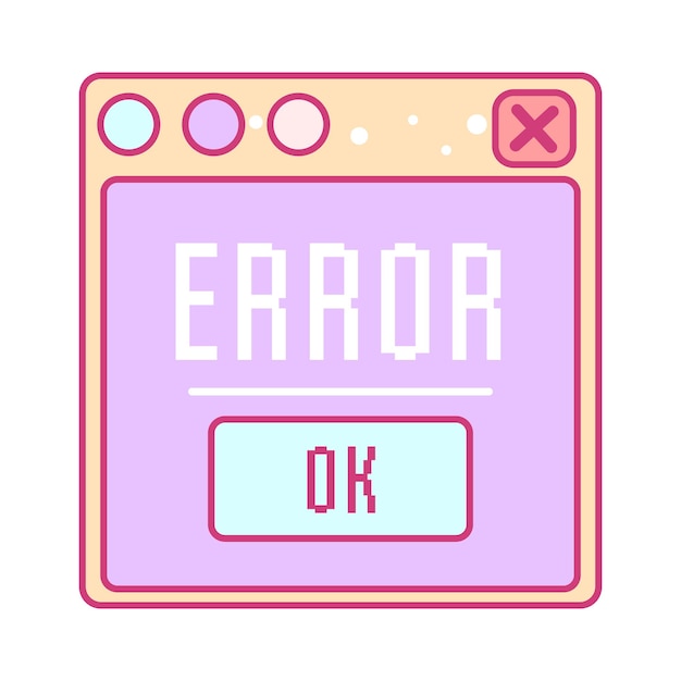 Vector window with message in error. trendy kawaii y2k style. retro gaming. vector illustration.