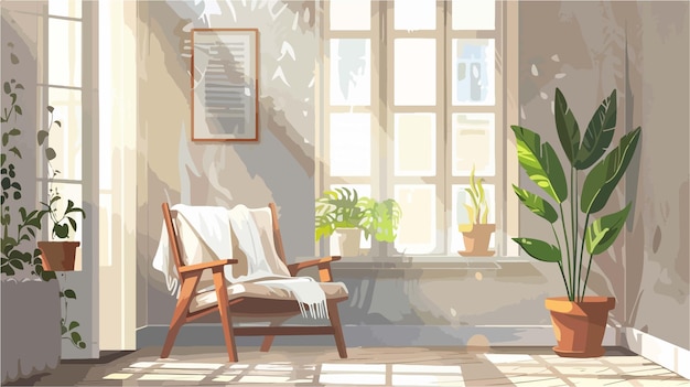 Vector a window with a plant and a chair