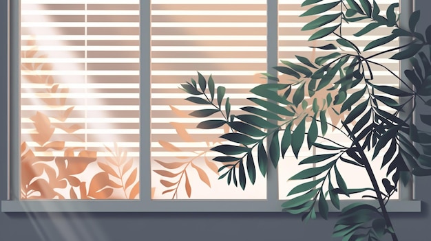 植物がついた窓と窓が開いた窓