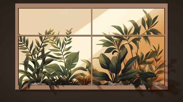 Vector a window with plants and plants on it