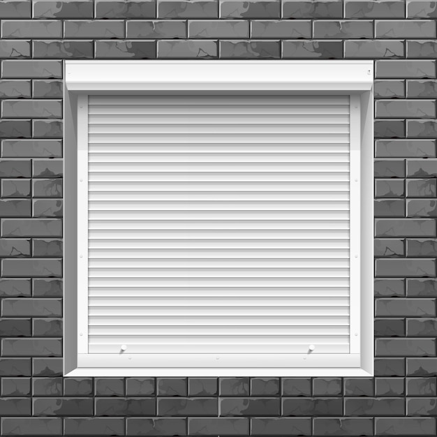 Window with Rolling Shutters on a Brick Wall