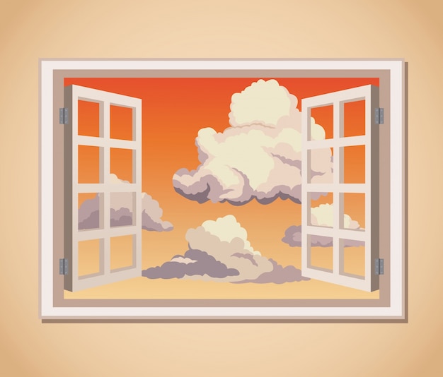 Window with sunset view clouds