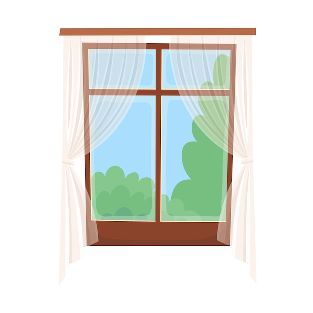 Vector window with a transparent curtain.