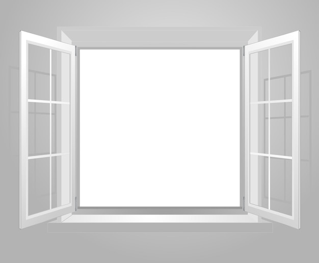 A window with a white frame is open to a bright light.