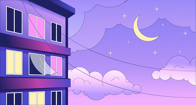 Vector windows apartment building night lo fi chill wallpaper