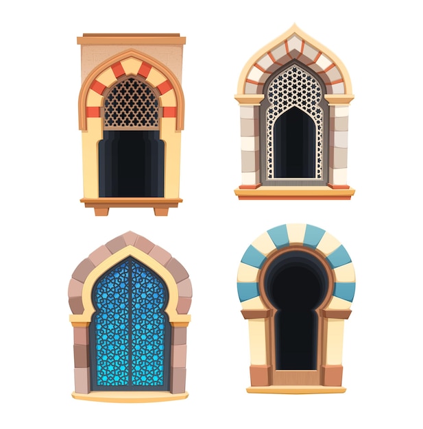 windows of arabian castle or fortress interior