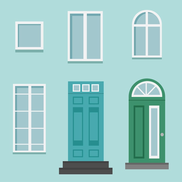 Windows doors of the house house exterior home entrance all elements are isolated facade vector