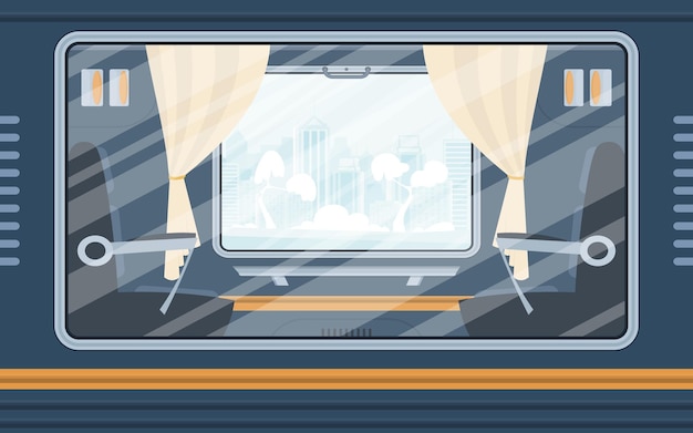 Vector windows of an empty commuter train the train is shown outside cartoon style flat style