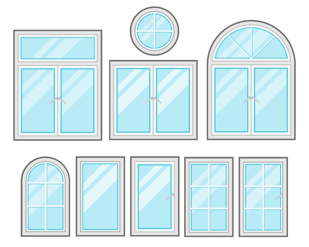 Vector windows platte cartoon set geïsoleerd op een witte achtergrond