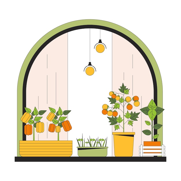 Vector windowsill garden 2d linear cartoon object