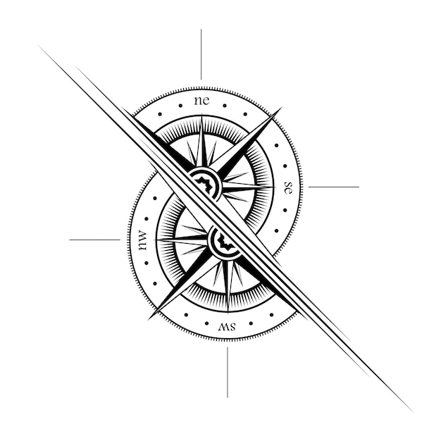 Vector windrose two halves outline symbol