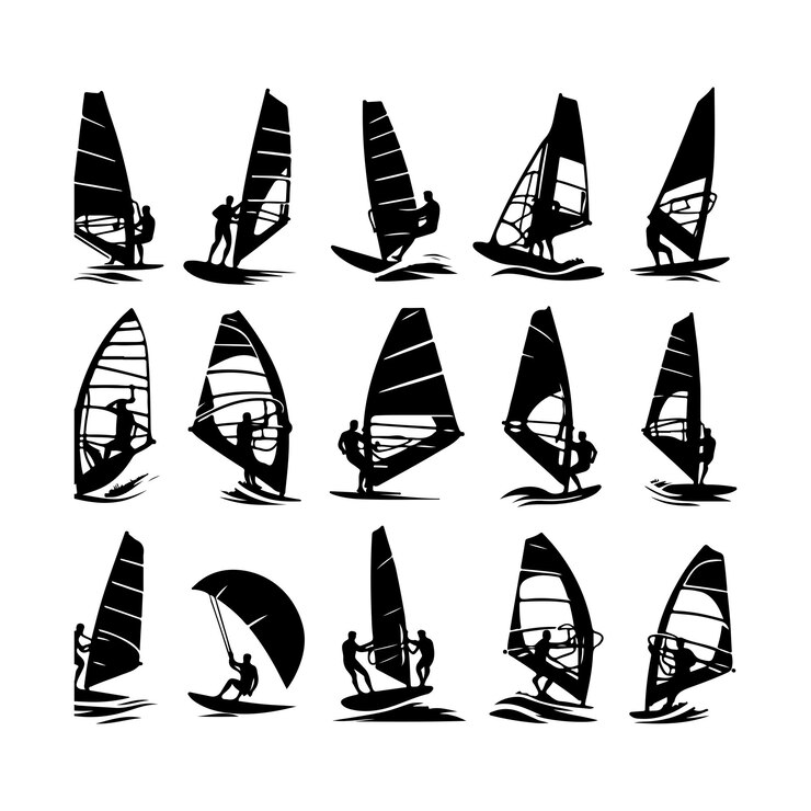 Windsurfing vector A silhouette vector of a person kite surfing