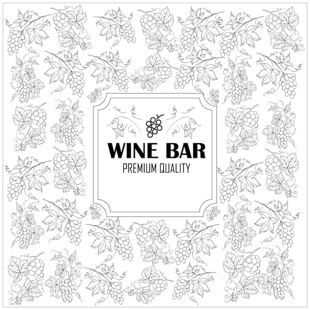 Vector wine bar banner met druiven en bladeren tekenen.