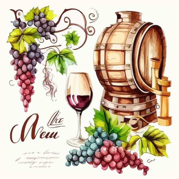 Vector wine_barrel_and_winemaking_accessories