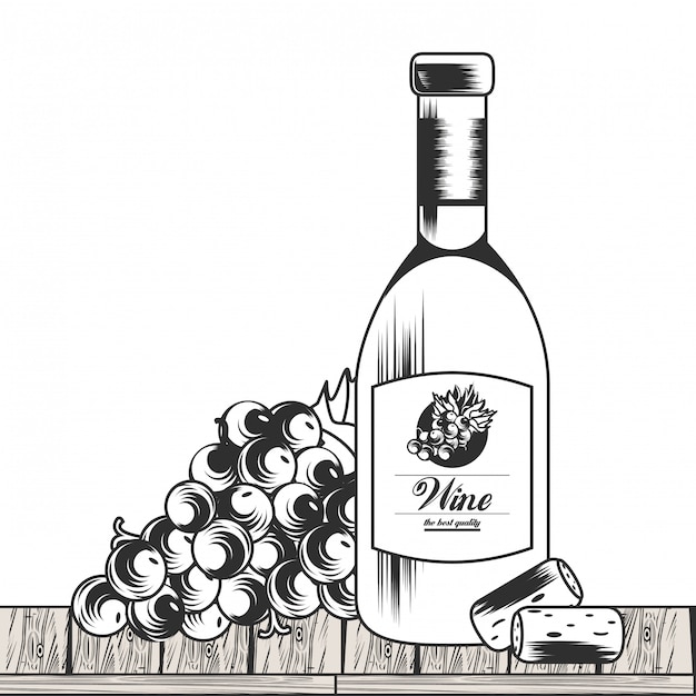 Wine black and white drawing