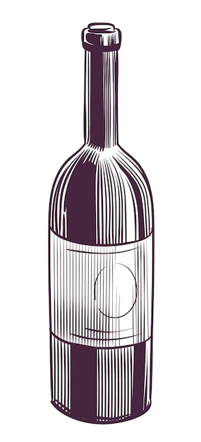 白い背景に分離されたワインボトル彫刻アルコール飲料飲料スケッチ