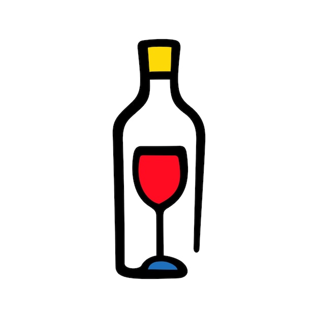 Wine bottle and glass Abstract continuous line artistic illustration