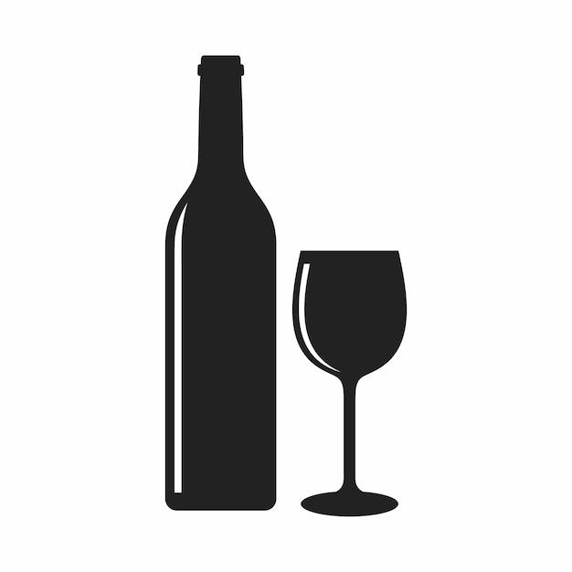 Vector wine bottle and glass icon flat style