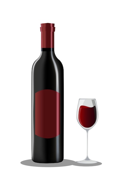 Wine bottle and glass, made in a realistic style.