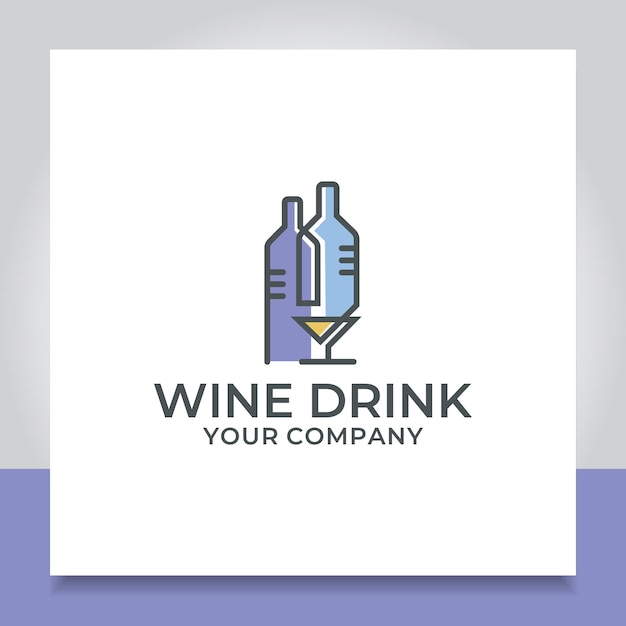 Bottiglia di vino e vetro sovrapposto logo design per ristorante