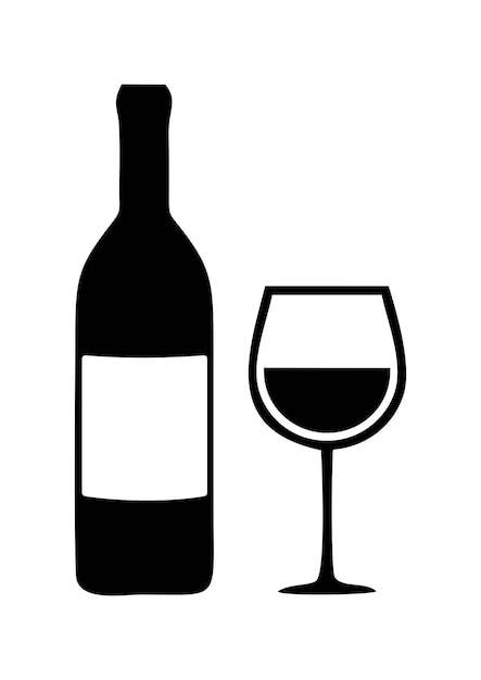 Wine bottle and glass silhouette isolated