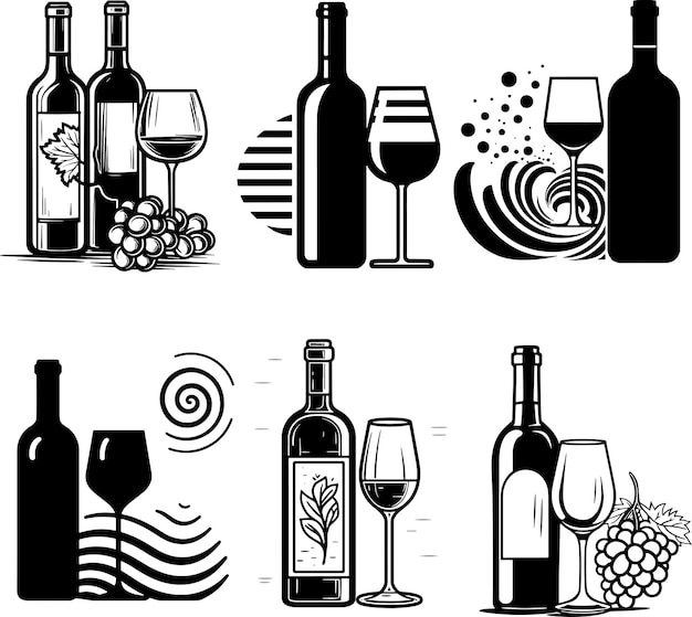 wine bottle glass silhouette vector illustration