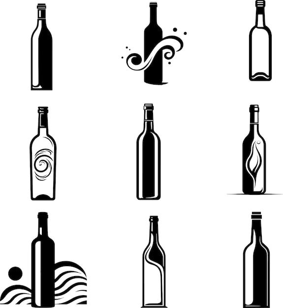 wine bottle glass silhouette vector illustration