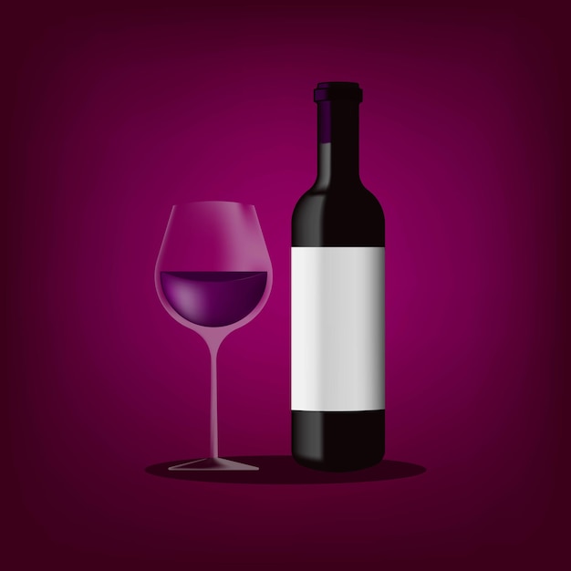 Vector wine bottle and glass vector illustration realistic