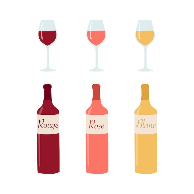 Wine bottle and glasses illustration.