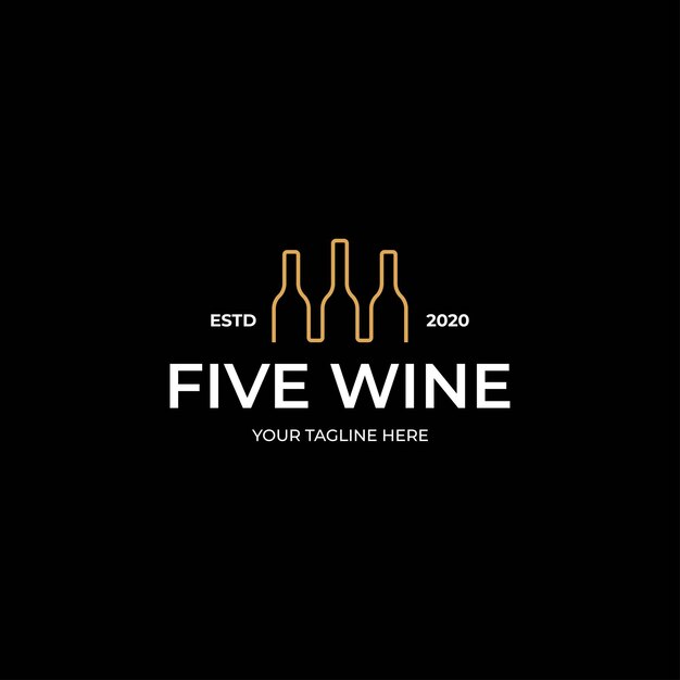 Vector wine bottle logo line art template