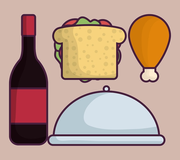 wine bottle platter and food icon