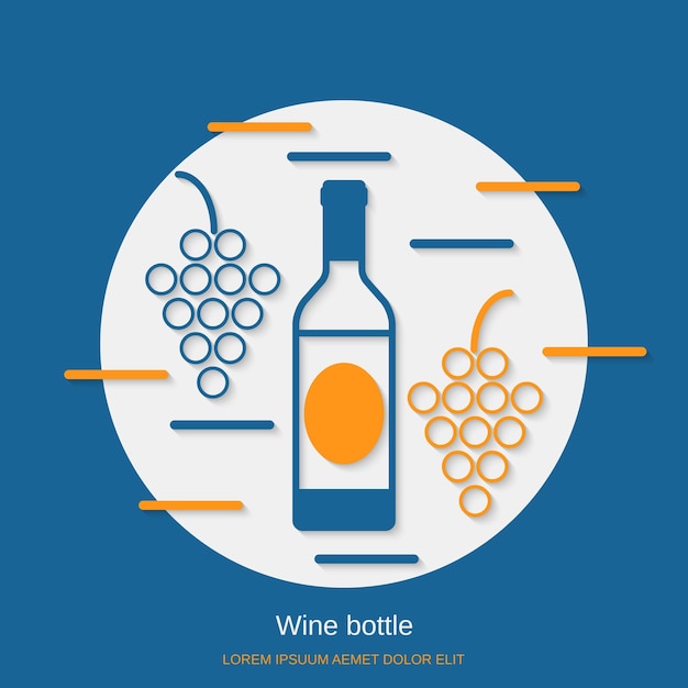 Wine bottle with bunches of grapes flat design style vector concept illustration