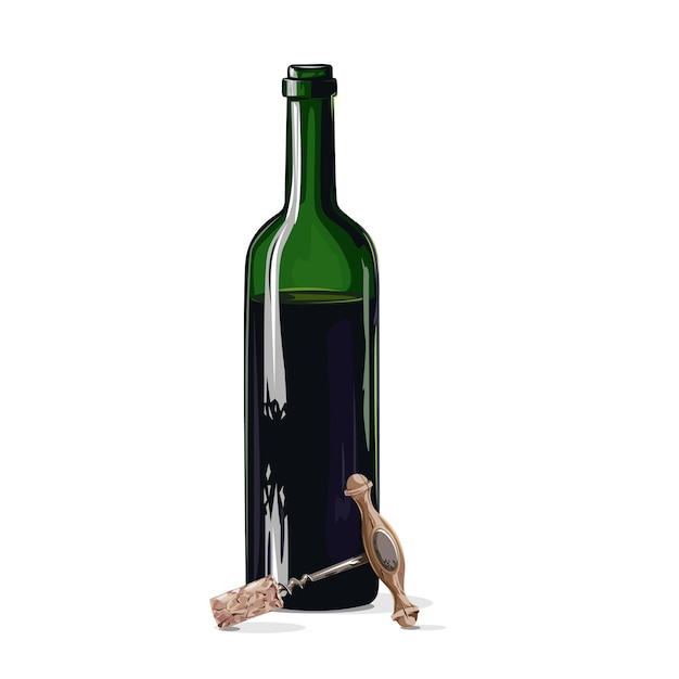 Vector wine bottle with a cork