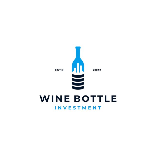 Wine Bottle with Money Bar Chart Graph Investment Logo Design Inspiration